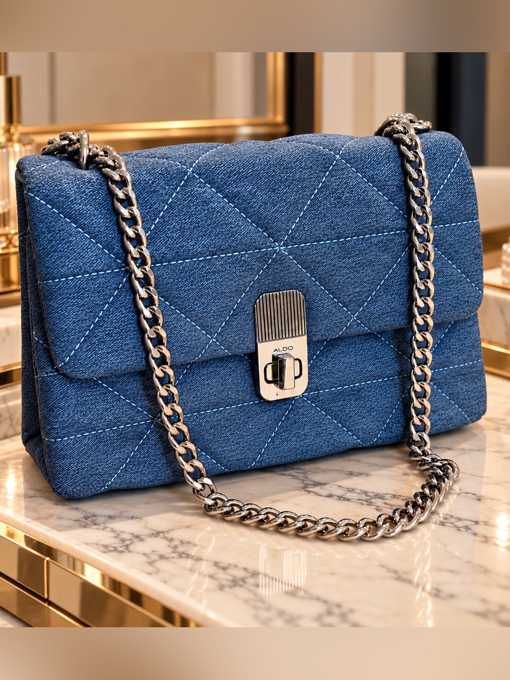ALDO Blue Quilted Chain Shoulder Bag